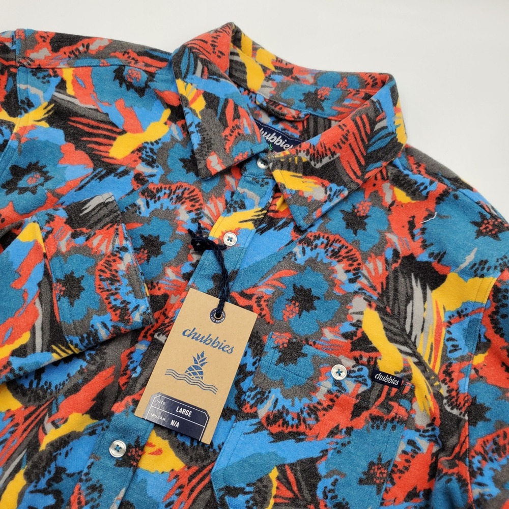 Chubbies The Tossed Bouquet Brushed Knit Overshirt Mens Large Blue Floral 622253